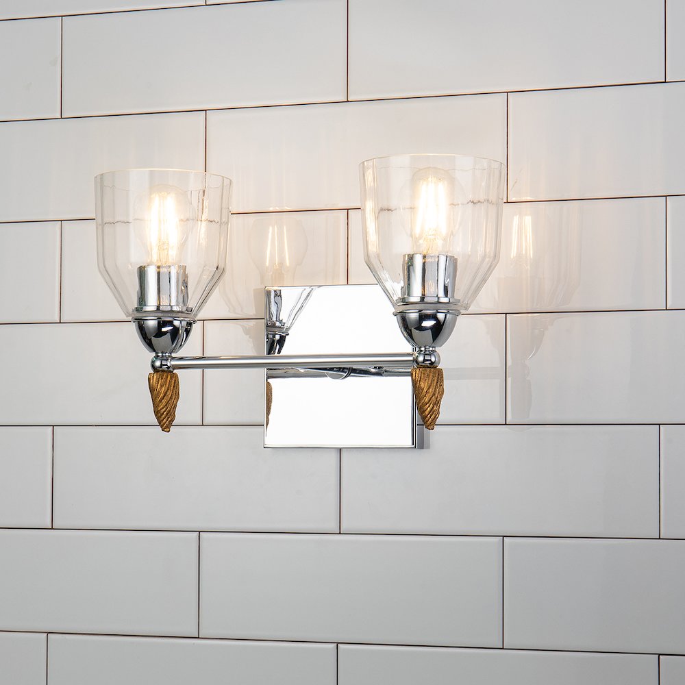 Felice 2 Light Vanity Light In Polished Chrome With Gold Accents. Picture 4