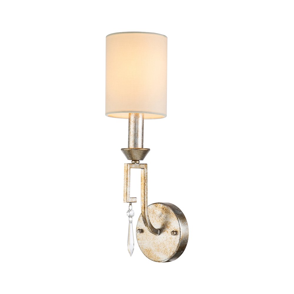 Small Lemuria Sconce with white Drum Shade and crystal accent in Warm Gold. Picture 2