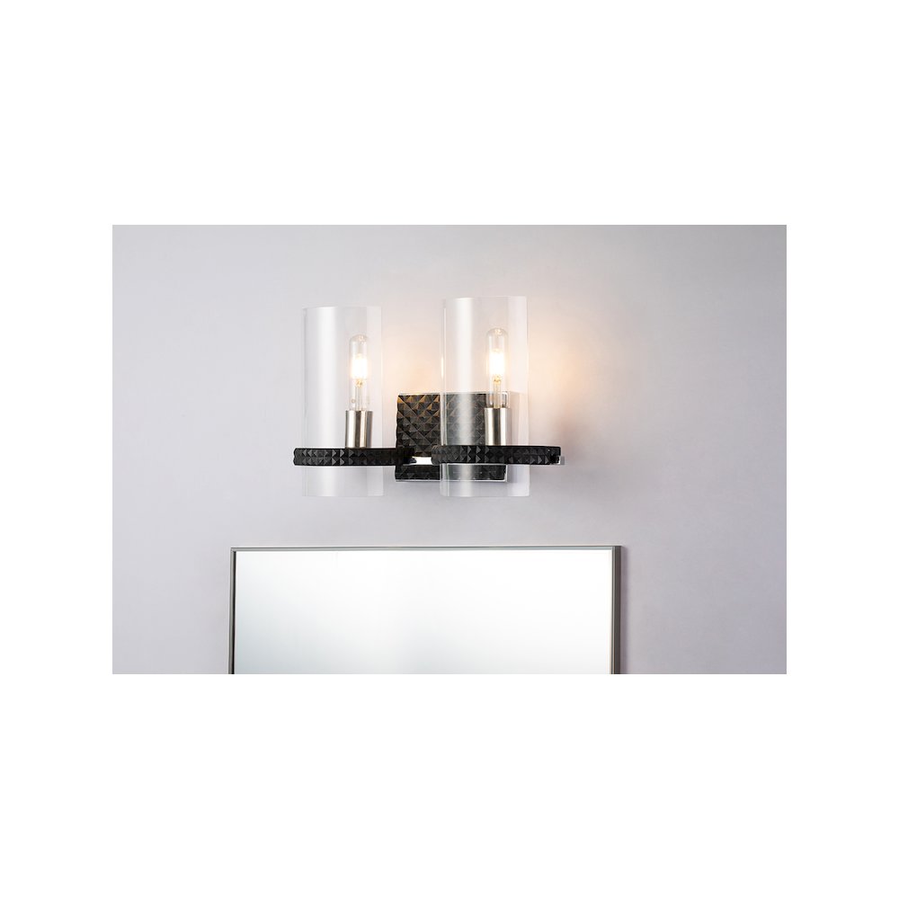 Mazant 2 Light Bath Bar in Black and Chrome. Picture 2
