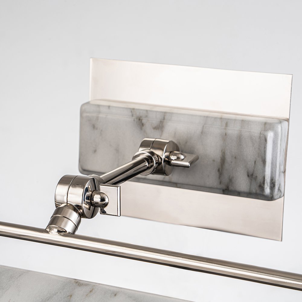 Winchfield Medium Picture Light in Polished Nickel and White Marble. Picture 3