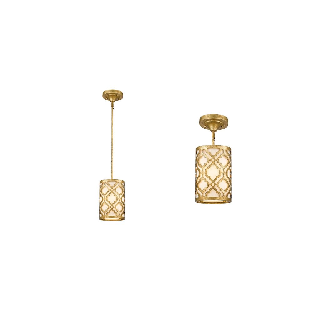 Distressed Gold Arabella Mini Kitchen Pendant convertible to a semi flush. Picture 2