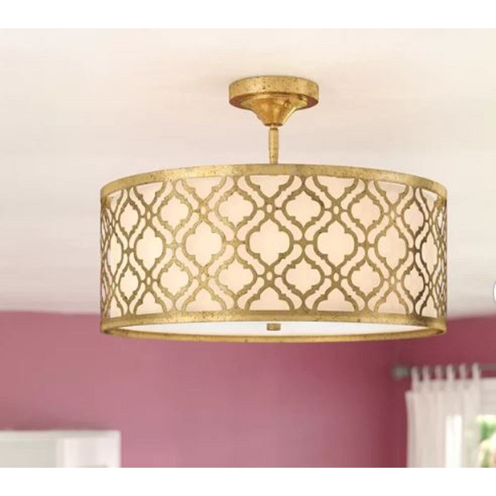 Arabella Large Pendant convertible to Semi Flush in Distressed Gold. Picture 2