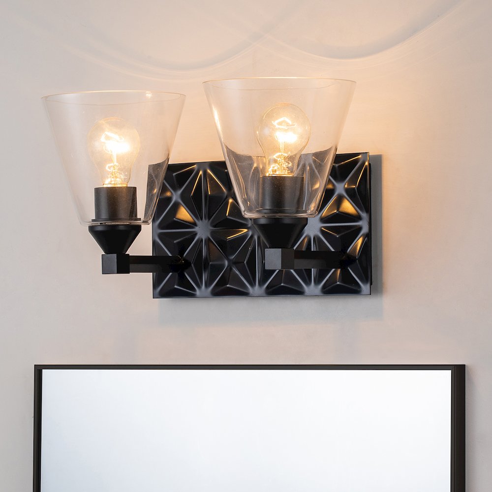 Alpha 2 Light Vanity Light With Glass in Matte Black. Picture 2