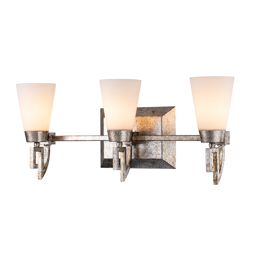 Lemuria 3 Light Bath Bar in Silver Leaf. Picture 1