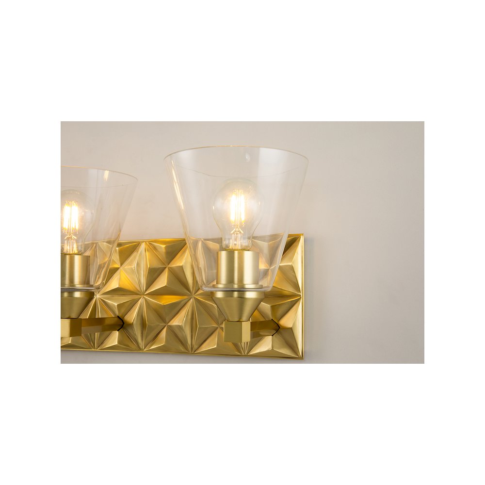 Alpha 3 Light Vanity With Glass in Aged Gold Brass. Picture 3