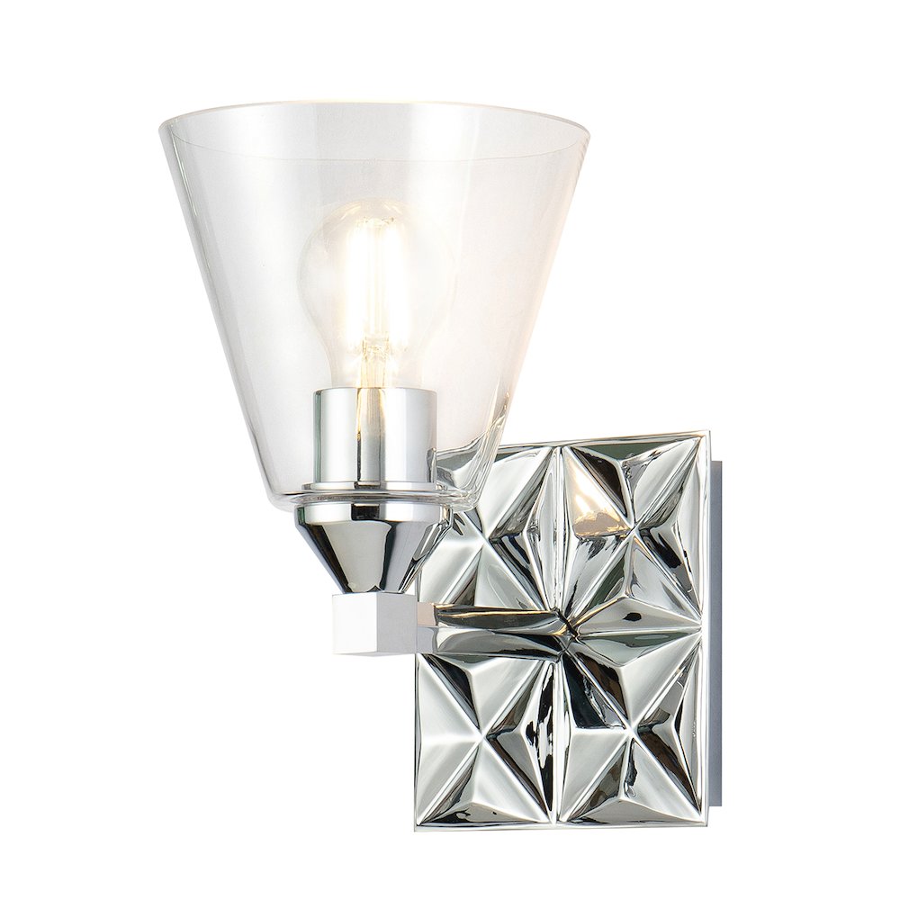 Alpha 1 Light Wall Sconce With Glass in Polished Chrome. Picture 1