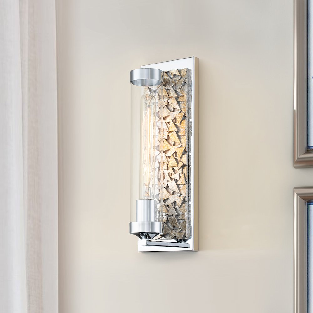 Elysian 1 Light Sconce in Polished Chrome and Silver Leaf. Picture 3