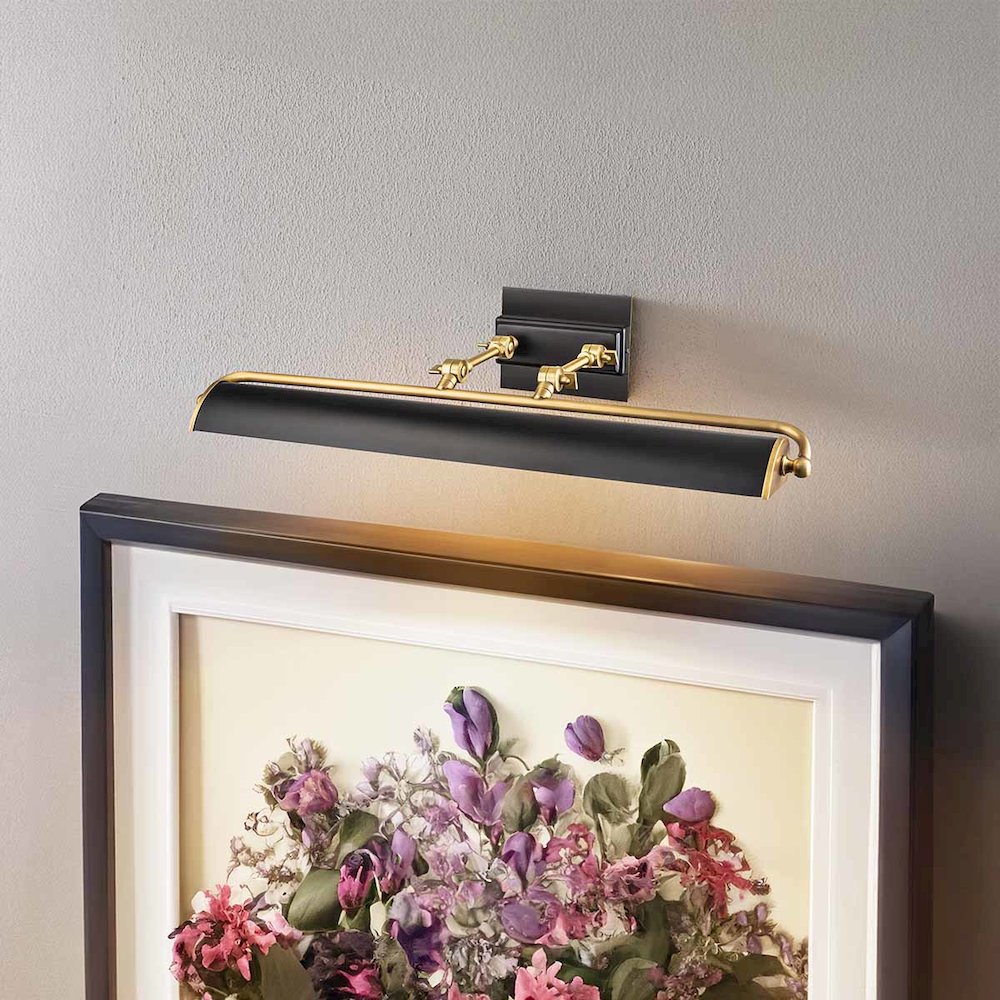 Winchfield Large Picture Light in Aged Brass and Matte Black. Picture 4