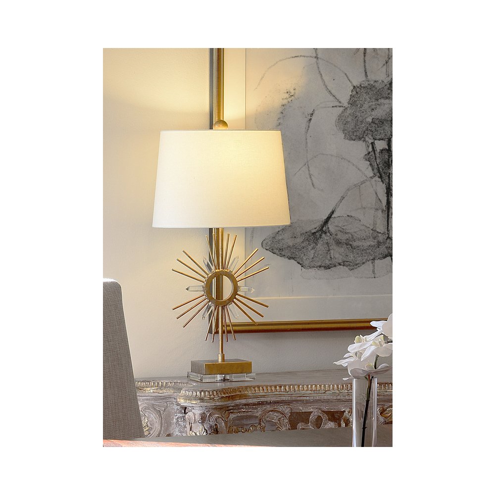 Sun King Buffet Table Lamp in Distressed Gold and Crystal By Lucas McKearn. Picture 2