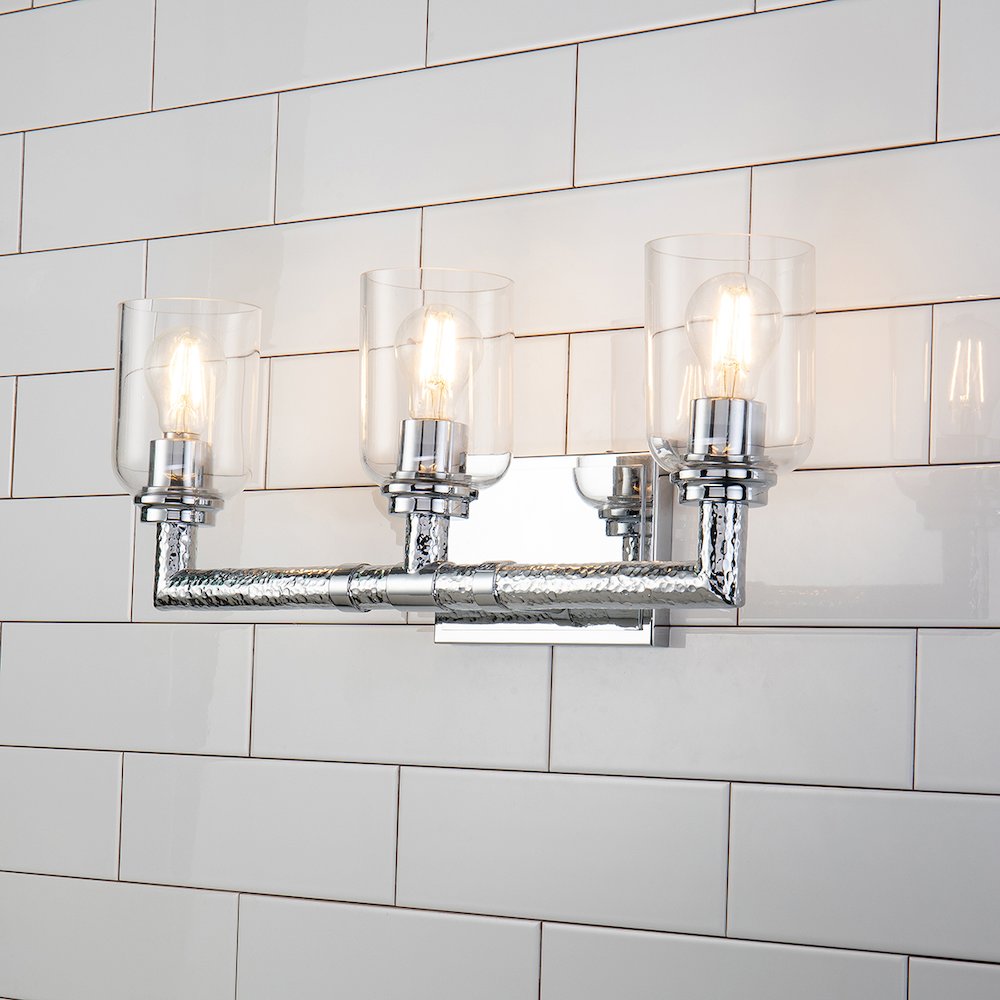 Rampart 3 Light Bath Vanity  in Polished Chrome. Picture 2