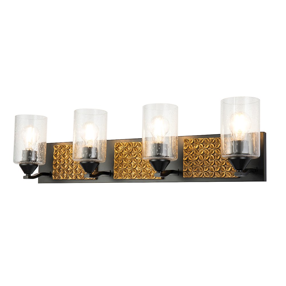 Arcadia 4 Light Bath Bar in Matte Black and Gold. Picture 1