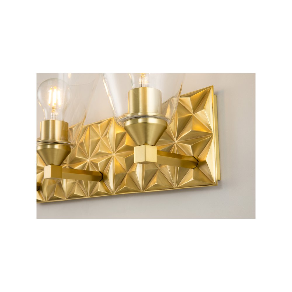 Alpha 3 Light Vanity With Glass in Aged Gold Brass. Picture 4