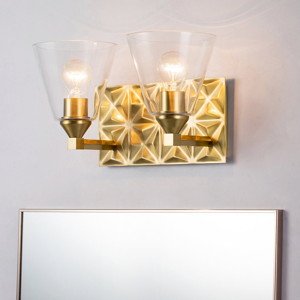 Alpha 2 Light Vanity With Glass in Aged Gold Brass. Picture 2