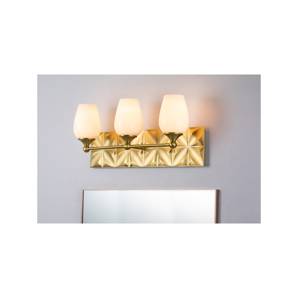 Epsilon Modern 3 Light Bath Vanity in Aged Gold Brass. Picture 3