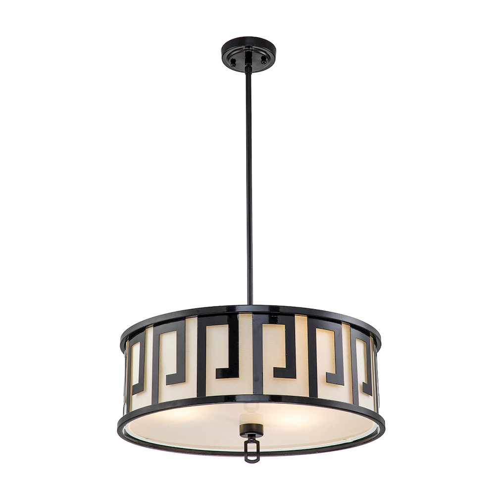 Lemuria 3 Light Duo-Mount Large Pendant - Lacquered Black, Ivory Shade. Picture 1