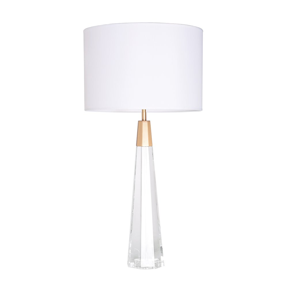 Clear Faceted Tall Buffet Lamp with Drum shade and Matte Gold. Picture 1