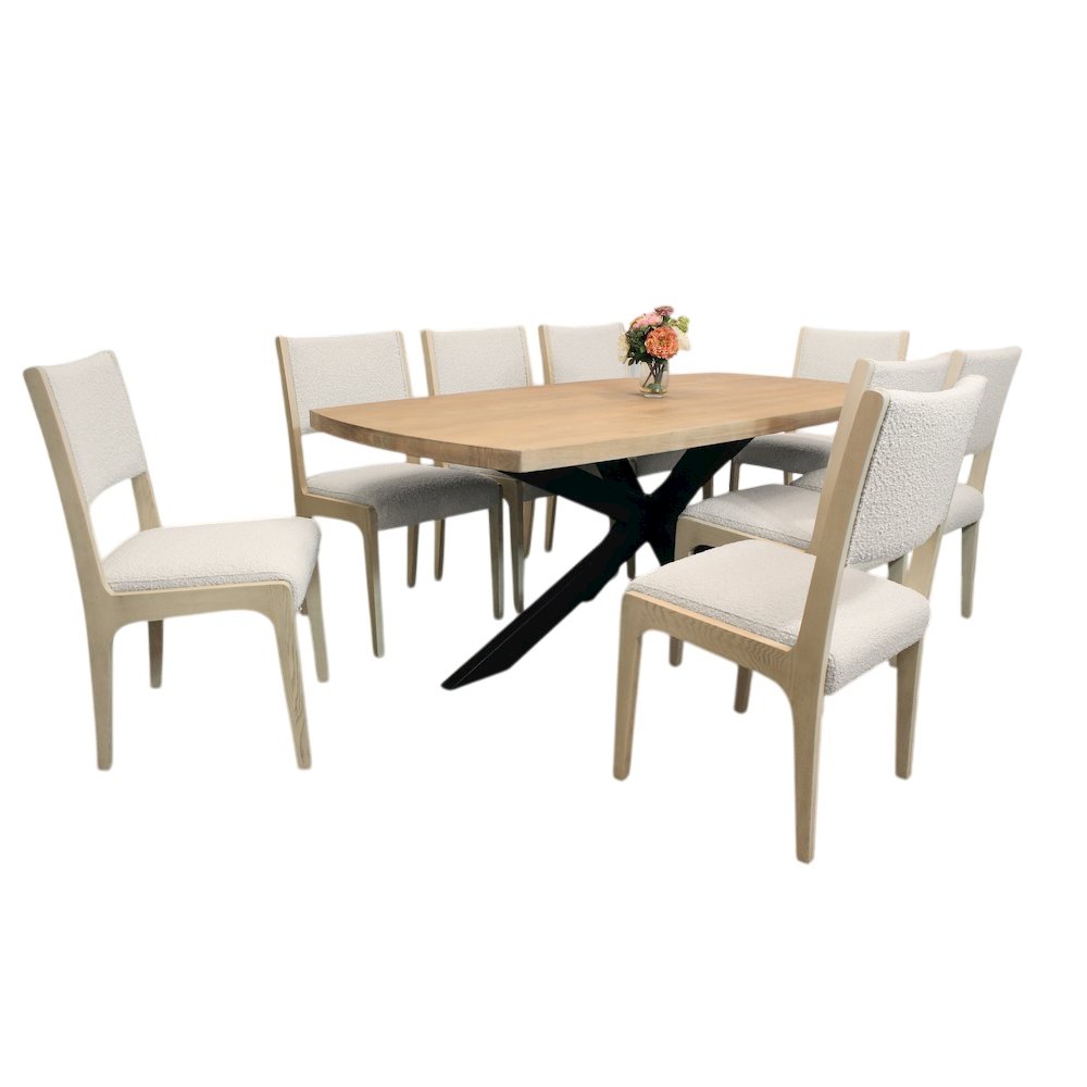 Logan 82" Dining Table, with 8 Ash Ivory Boucle Dining Chairs. Picture 1