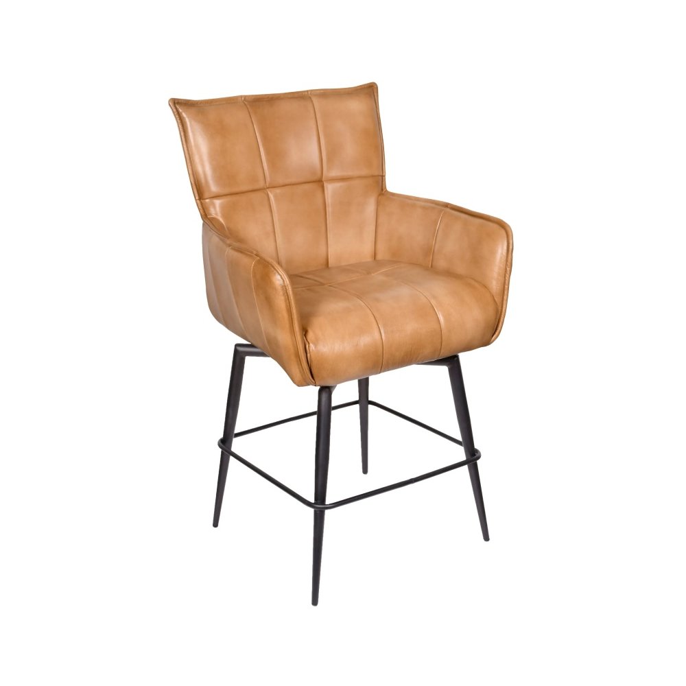 Gordon Leather Swivel Counter Stool – Caramel. Picture 1