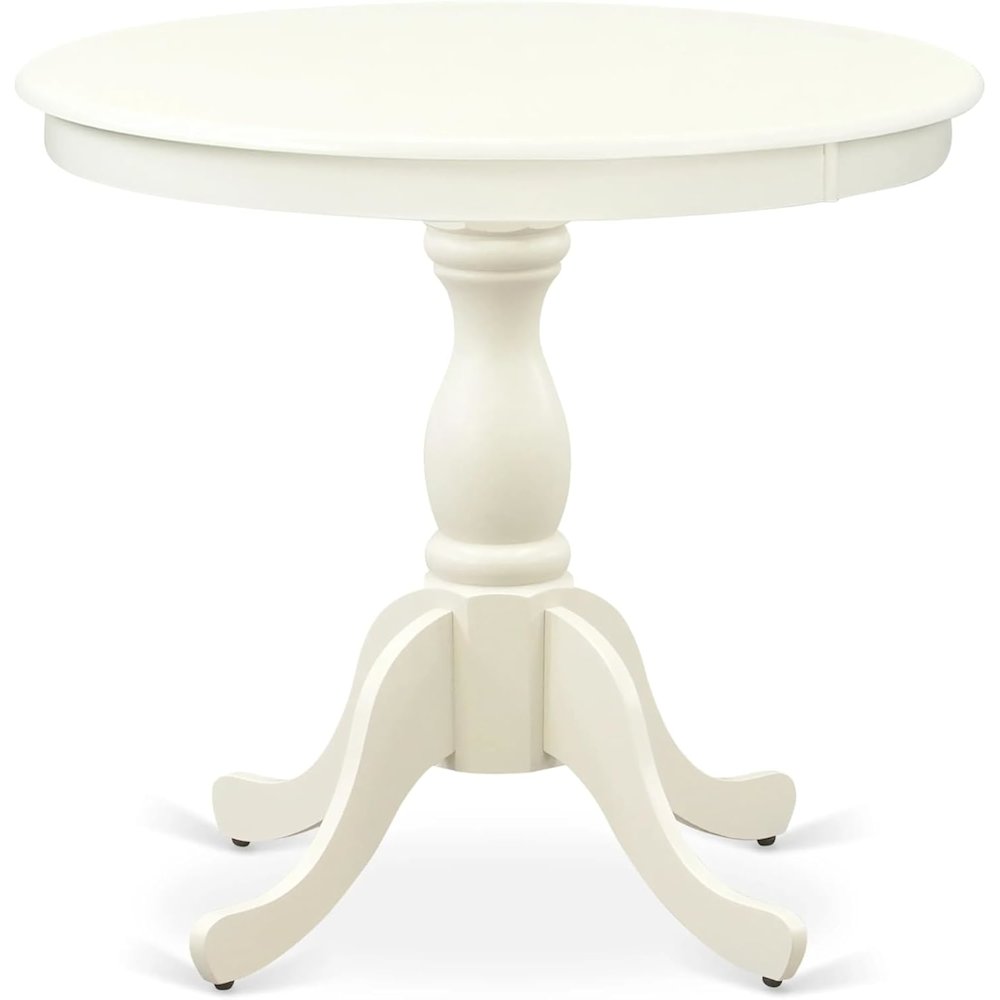 East West Furniture AST-LWH-TP Antique Modern Kitchen Table - a Round Dining Table Top with Pedestal Base, 36x36 Inch, Multi-Color. Picture 1