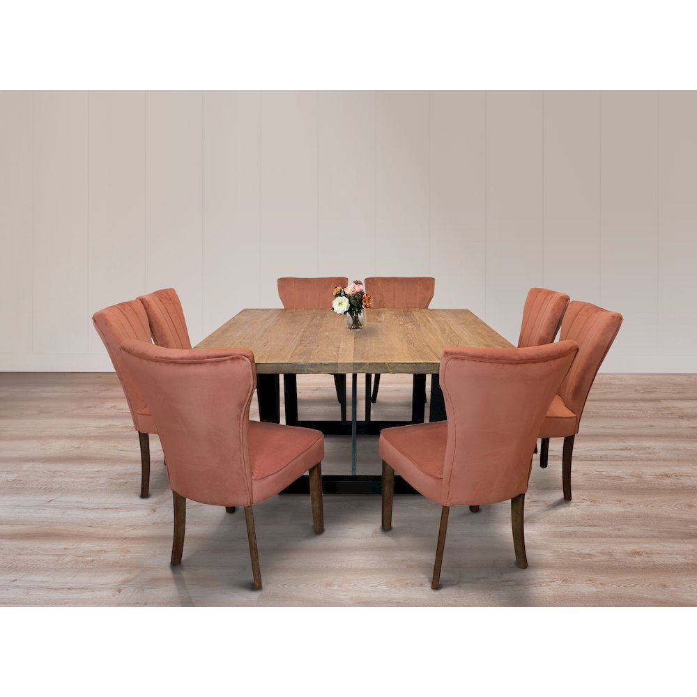9-Piece Dining Set 8 Cleo Dining Chairs in Velvet Blush Fabric Dark Brown Legs. Picture 2