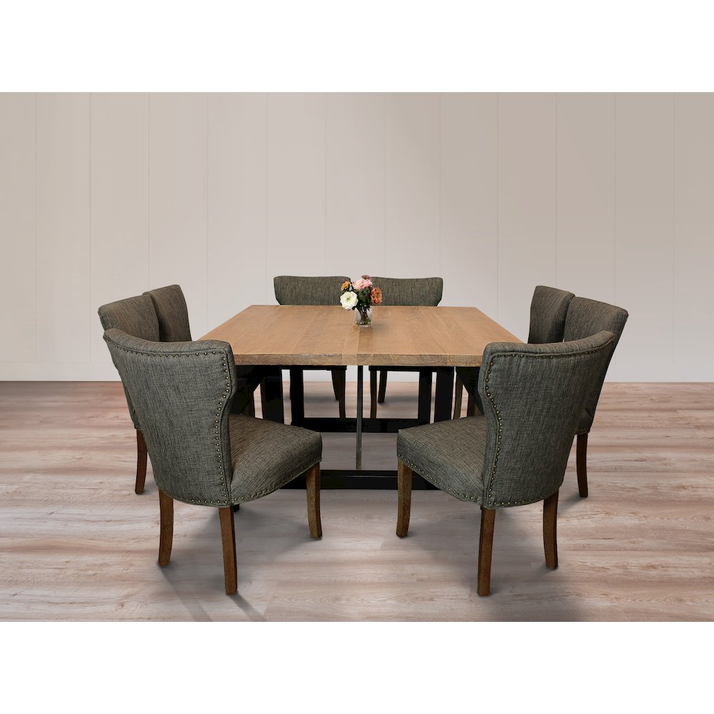 9-Piece Dining Set 8 Jill Dining Chairs in Dark Gray Fabric Dark Brown Legs. Picture 2