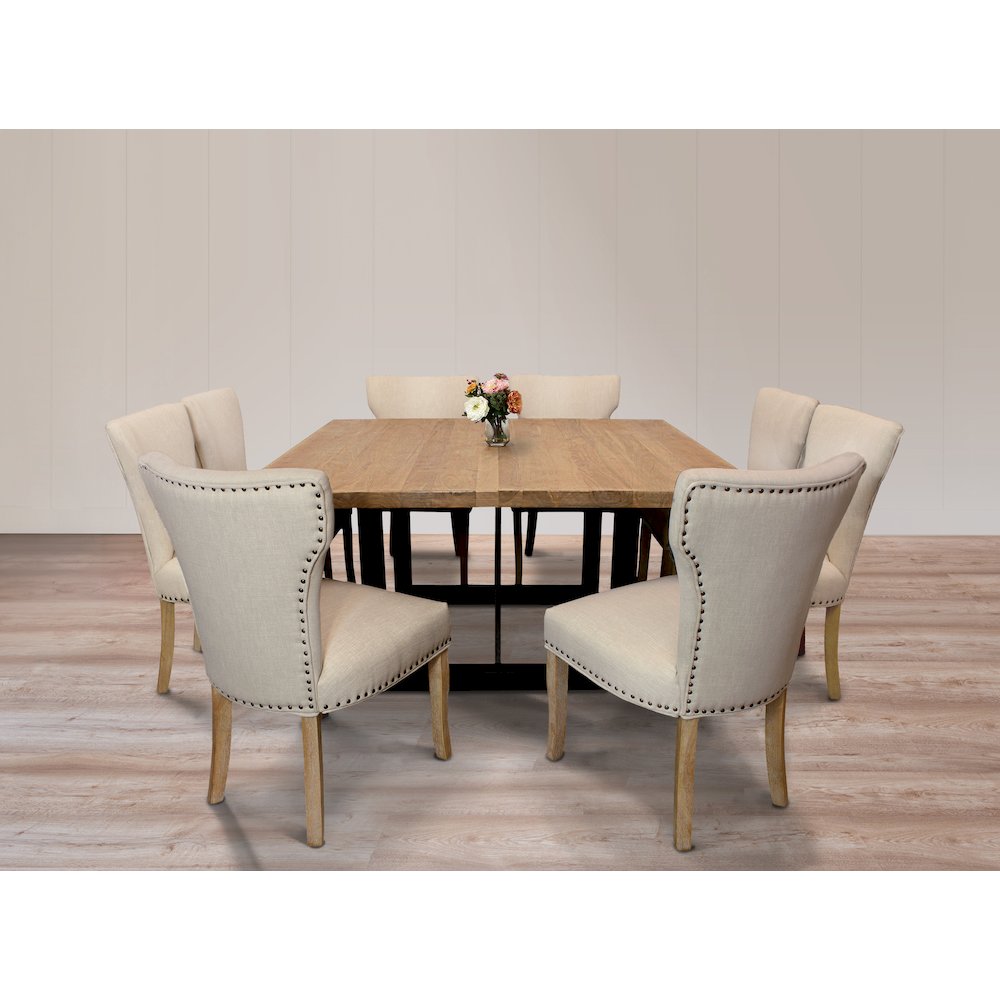 9-Piece Dining Set 8 Jill Dining Chairs in Ivory Fabric Natural Legs. Picture 2
