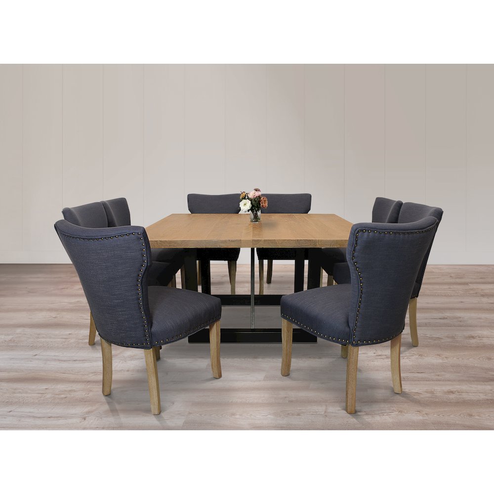9-Piece Dining Set 8 Jill Dining Chairs in Blue Fabric Natural Legs. Picture 2