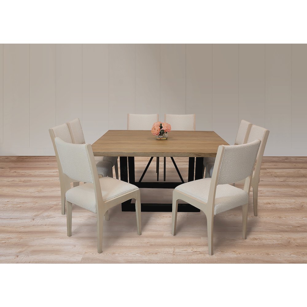 Logan 9-Piece Dining Set with 8 Ash Dining Chairs in Ivory Boucle Linen Fabric. Picture 2