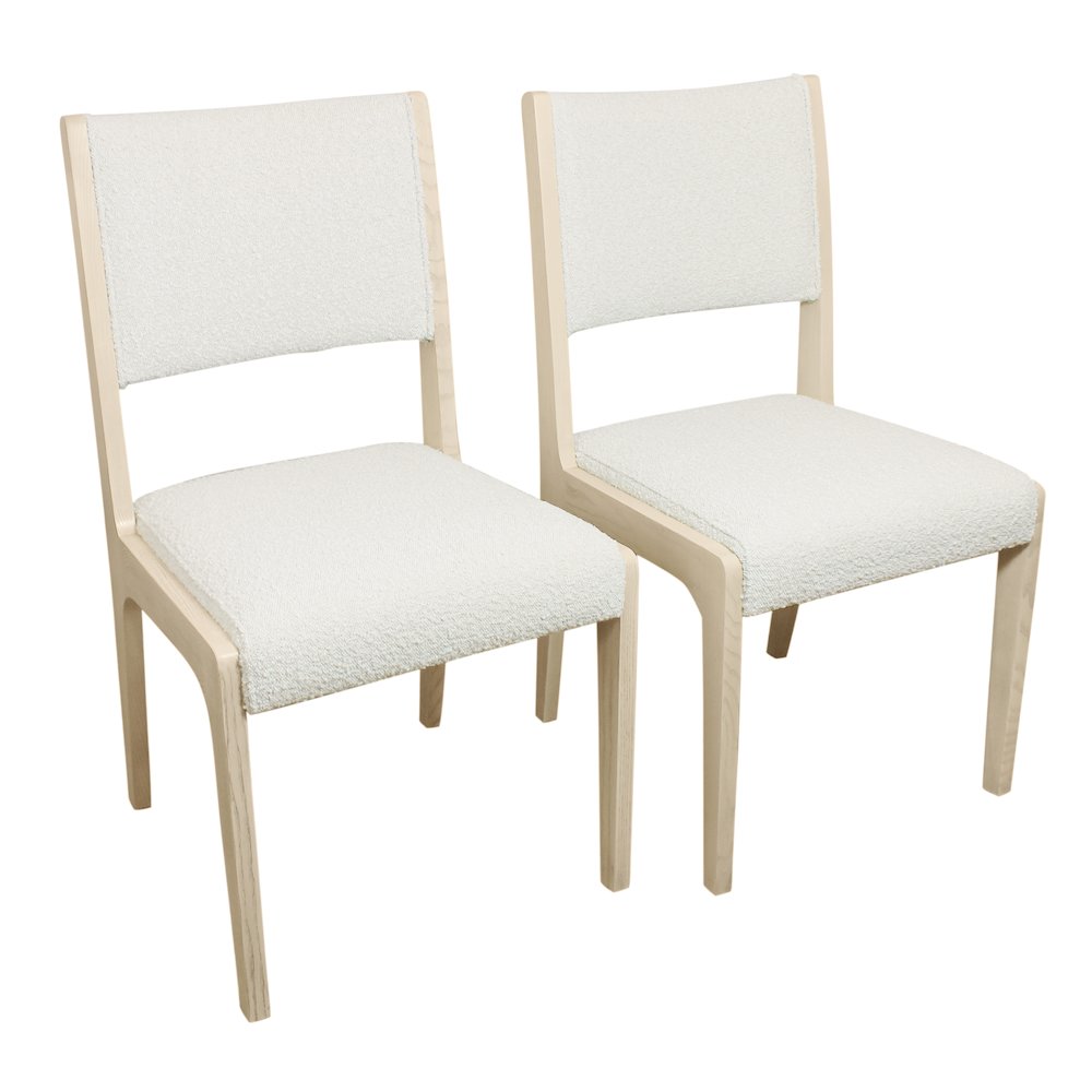 Logan 9-Piece Dining Set with 8 Ash Dining Chairs in Ivory Boucle Linen Fabric. Picture 5