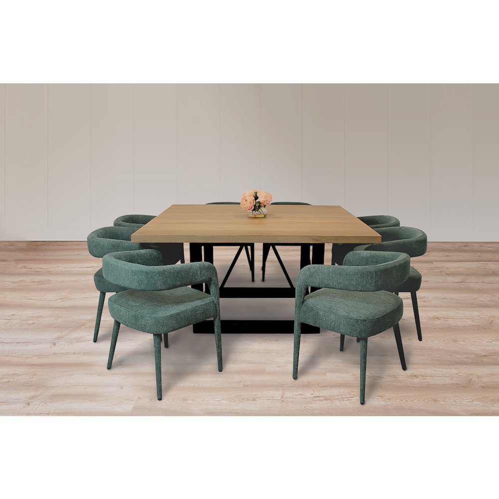 9-Piece Dining Set 8 Galway Chairs in Teal Linen Sturdy Metal Frame. Picture 2