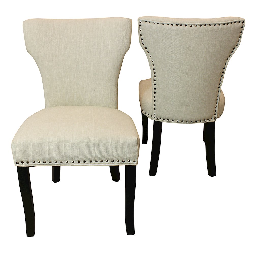 9-Piece Dining Set 8 Jill Dining Chairs in Ivory Fabric Antique Brown Legs. Picture 8