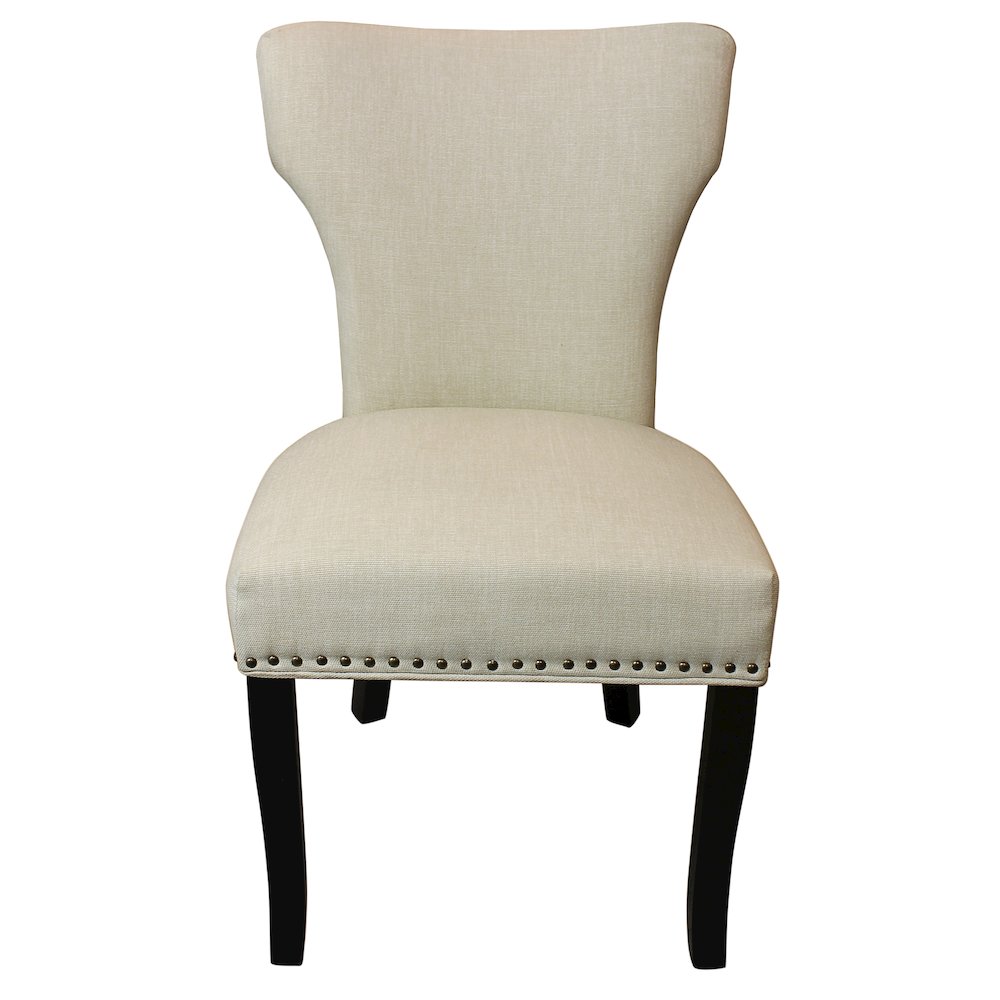 9-Piece Dining Set 8 Jill Dining Chairs in Ivory Fabric Antique Brown Legs. Picture 9