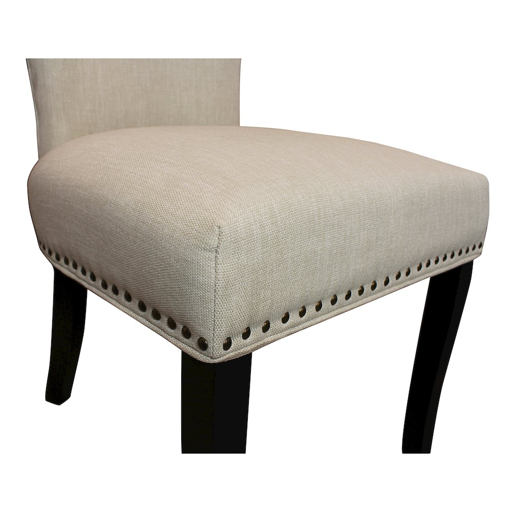 9-Piece Dining Set 8 Jill Dining Chairs in Ivory Fabric Antique Brown Legs. Picture 12