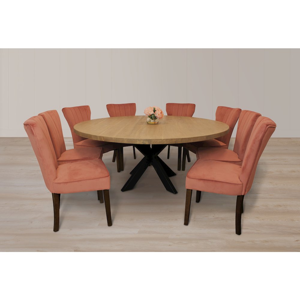 9-Piece 72 Dining Set 8 Cleo Dining Chairs Blush Velvet Fabric Dark Brown Legs. Picture 2