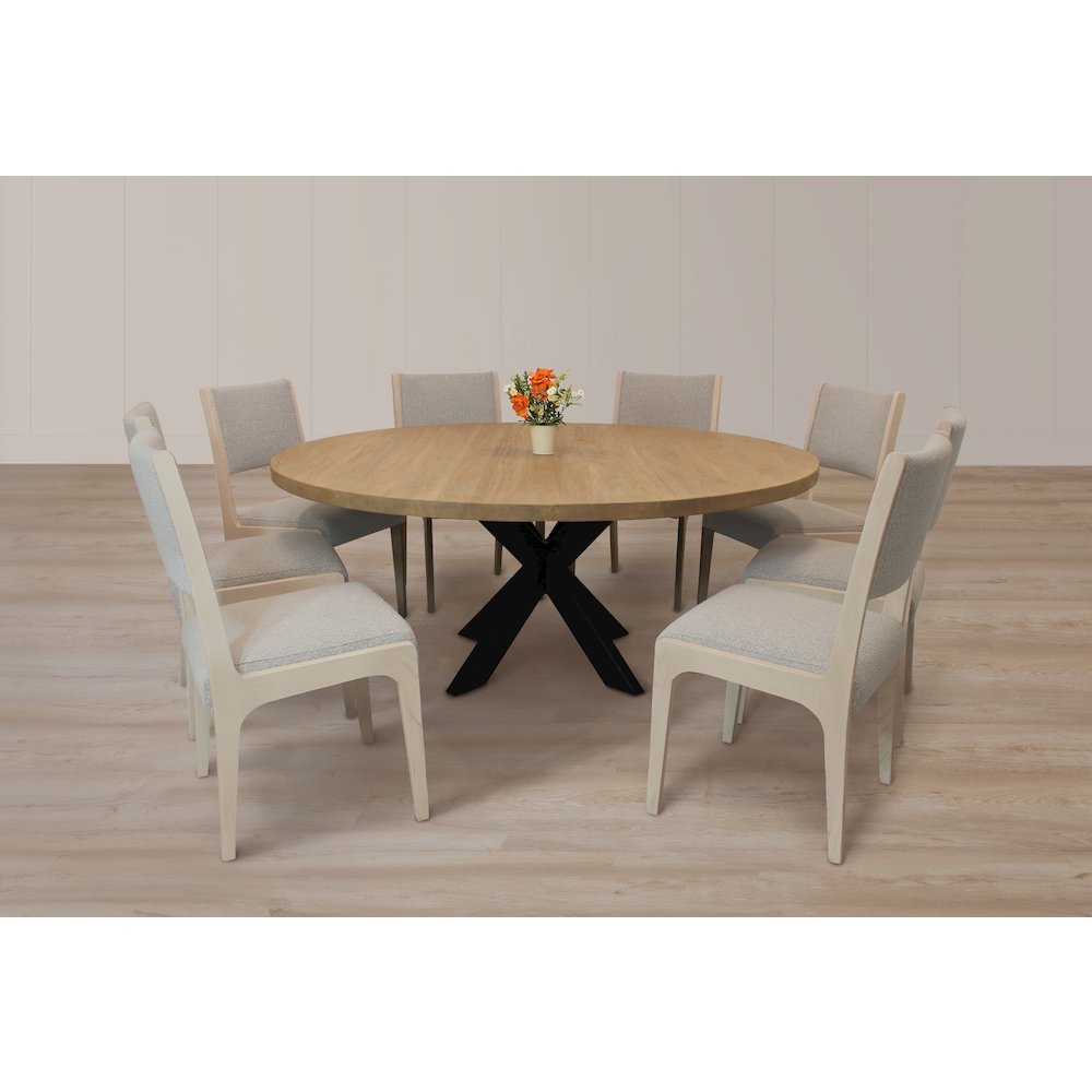 9-Piece 72" Dining Set 8 Ash Dining Chairs in Gray Boucle Linen Fabric. Picture 13