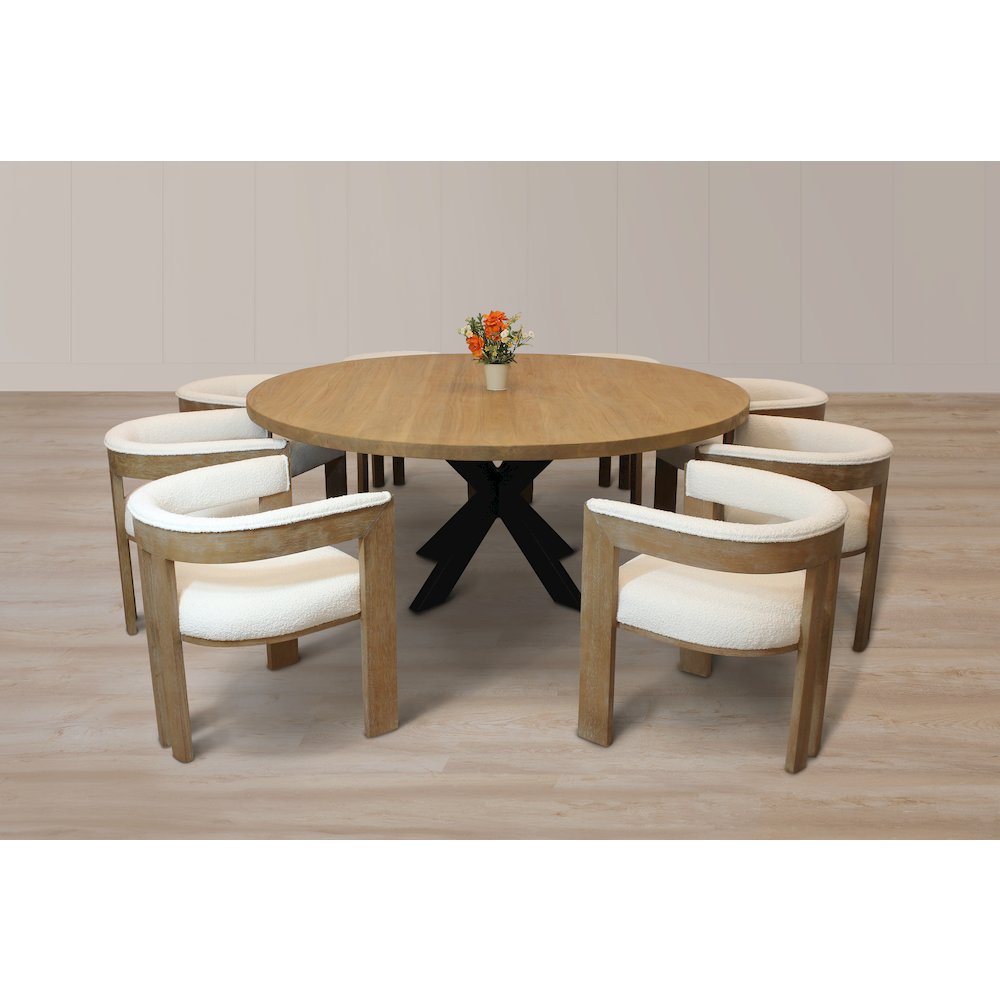9-Piece 72" Dining Set 8 Trish Arm Chairs in Ivory Boucle Linen Fabric. Picture 10