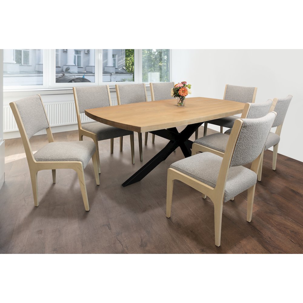 Logan 82" Dining Table, with 8 Ash Gray Boucle Dining Chairs. Picture 2