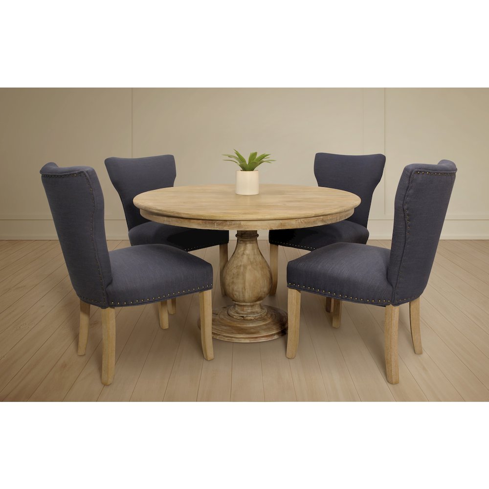 Jenna 48" Dining Table with 2 Sets of Jill Blue Side Chairs. Picture 1