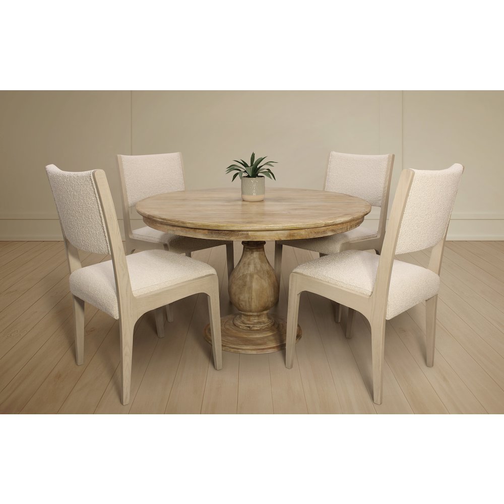 Jenna 48" Dining Table with 2 Sets of Ash Chairs in Ivory Boucle Fabric. Picture 1