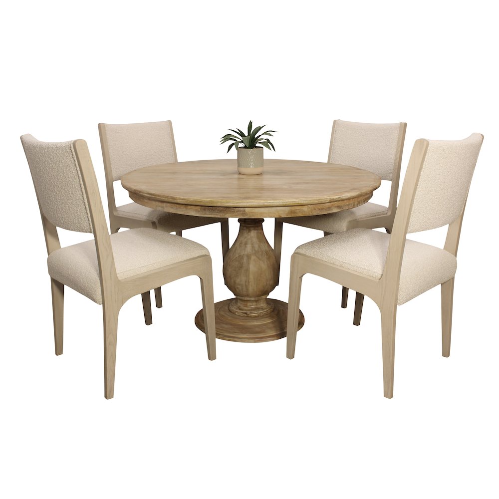 Jenna 48" Dining Table with 2 Sets of Ash Chairs in Ivory Boucle Fabric. Picture 6