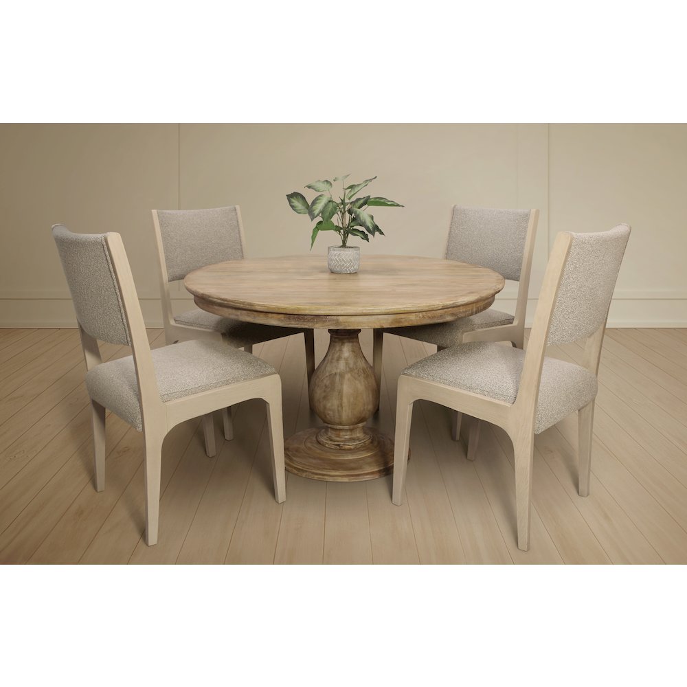 Jenna 48" Dining Table with 2 Sets of Ash Chairs in Gray Boucle Fabric. Picture 1