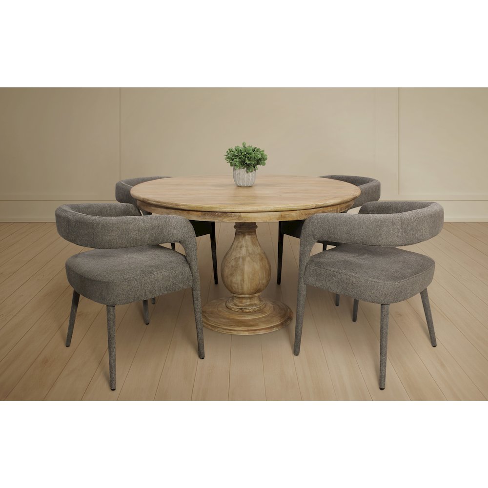 Jenna 48" Dining Table with 2 Sets of Galway Chairs in Dark Gray Linen Fabric. Picture 2