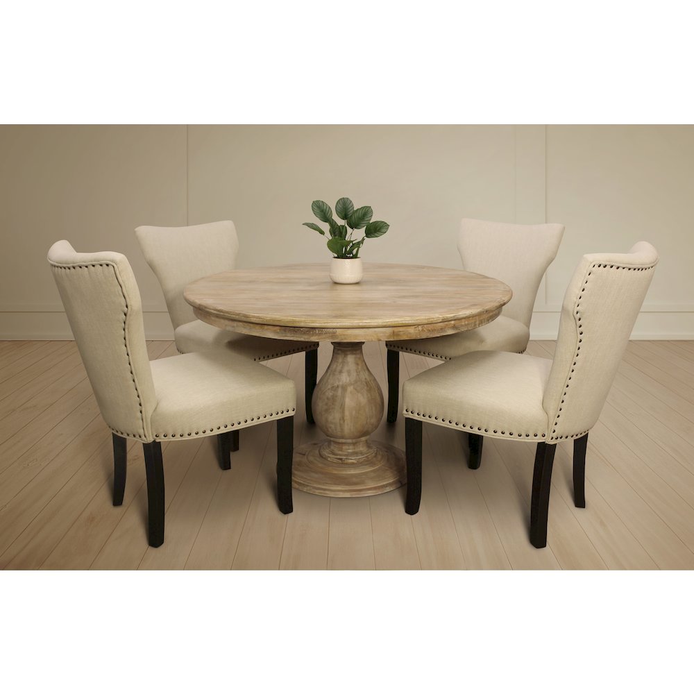 Jenna 48" Dining Table 2 Sets of Jill Side Chairs in Natural Linen Fabric. Picture 2