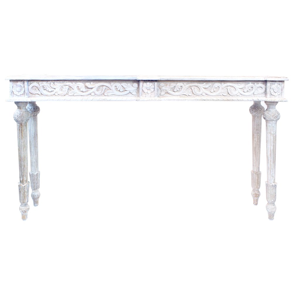 Tigard Console in Antique White with Handcarved Detailing. Picture 1