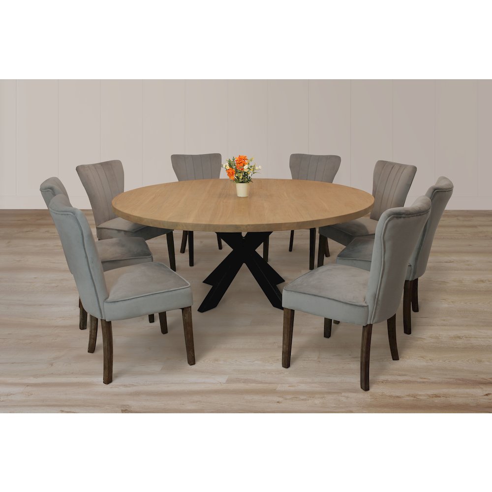 9-Piece 72 Dining Set 8 Cleo Dining Chairs in Mink Velvet Fabric Dark Brown Legs. Picture 2