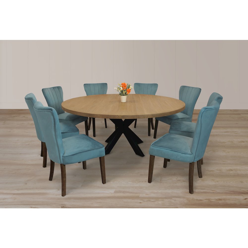 9-Piece 72 Dining Set 8 Cleo Dining Chairs in Teal Velvet Fabric Dark Brown Legs. Picture 2
