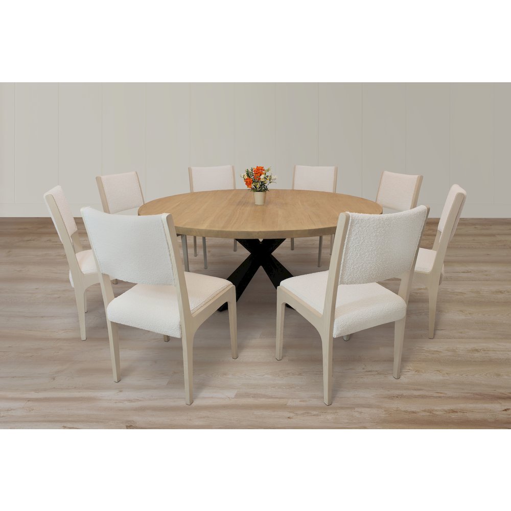 9-Piece 72" Dining Set 8 Ash Dining Chairs in Ivory Boucle Linen Fabric. Picture 2