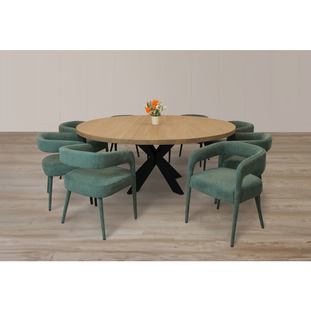 Logan 9-Piece 72" Dining Set with 8 Galway Dining Chairs in Teal Linen Fabric. Picture 4
