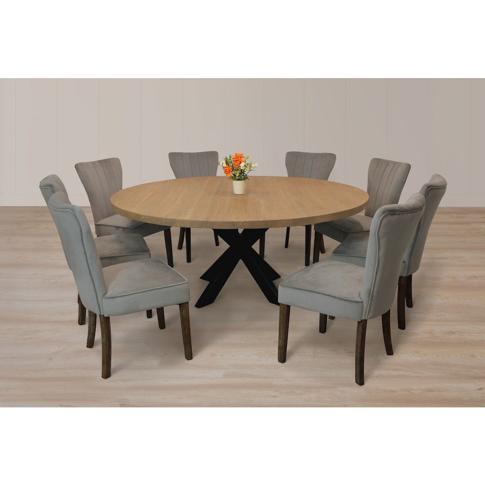 9-Piece 72 Dining Set 8 Cleo Dining Chairs in Mink Velvet Fabric Dark Brown Legs. Picture 12