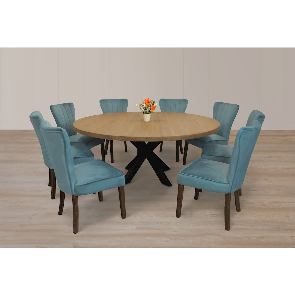 9-Piece 72 Dining Set 8 Cleo Dining Chairs in Teal Velvet Fabric Dark Brown Legs. Picture 12